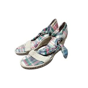 Tommy Hilfiger Womens Espadrille Wedge Sandals Plaid‎ Ankle Tie Open Toe Size 9M